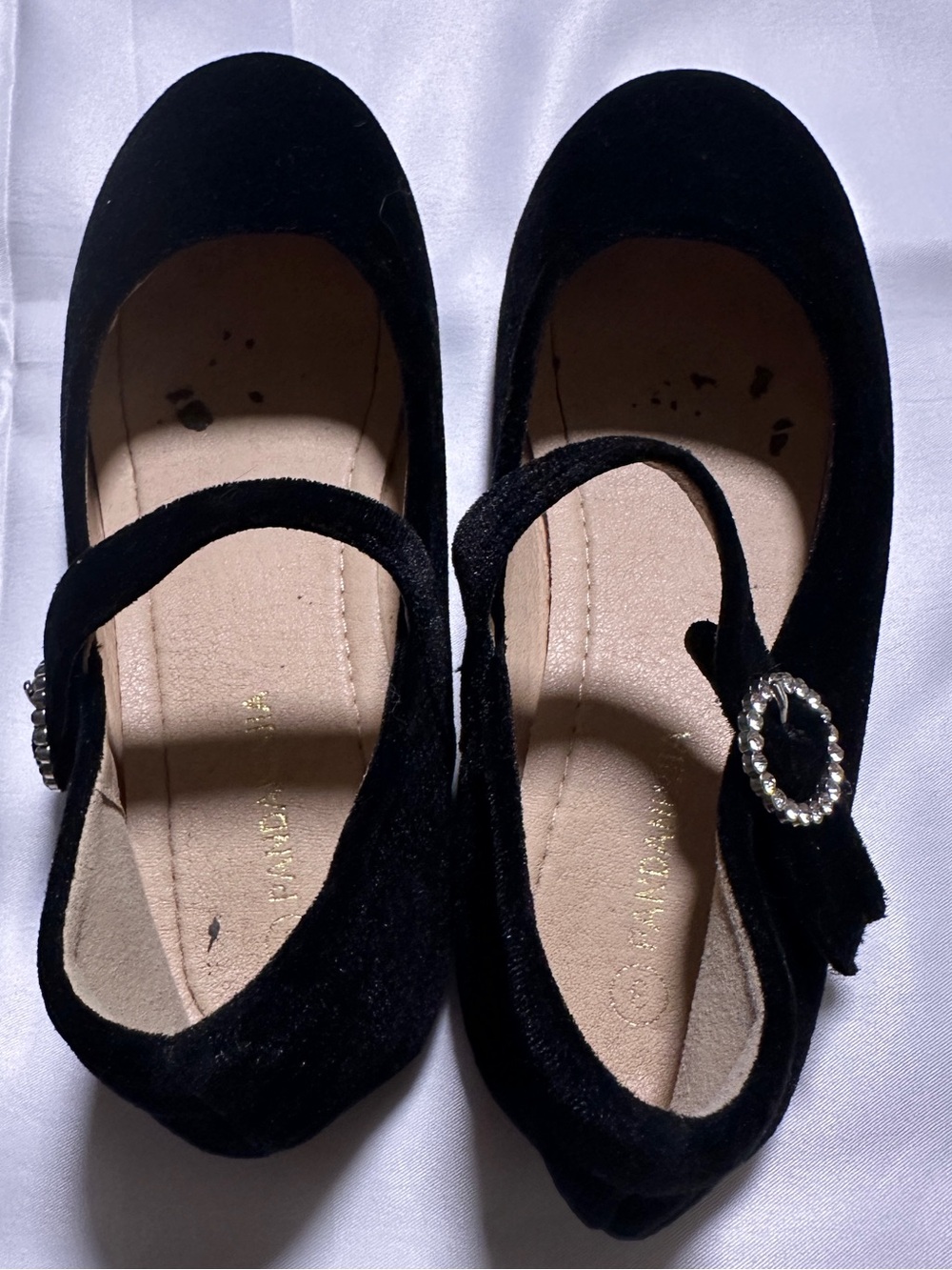 Panda Vinjia Girls Size 3 Black Velvet Mary Jane Dress Shoes Rhinestone Buckle